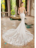 Ivory Embroidered Floral Lace Tulle Sexy Shimmering Wedding Dress